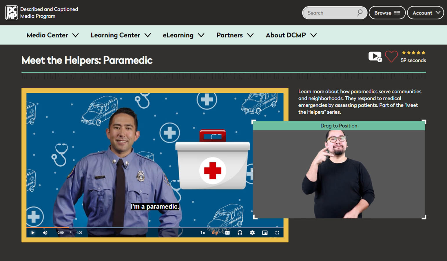 Screen capture of a video playing while a smaller secondary player shows a person using sign language.