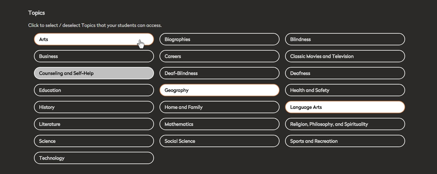 New student account page. First name, last name, user name, password fields.