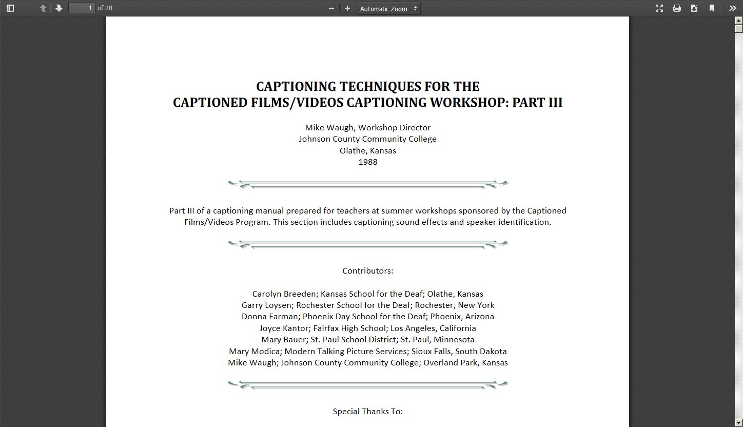 Captioning Techniques for the Captioned Films/Videos Captioning Workshop: Part III