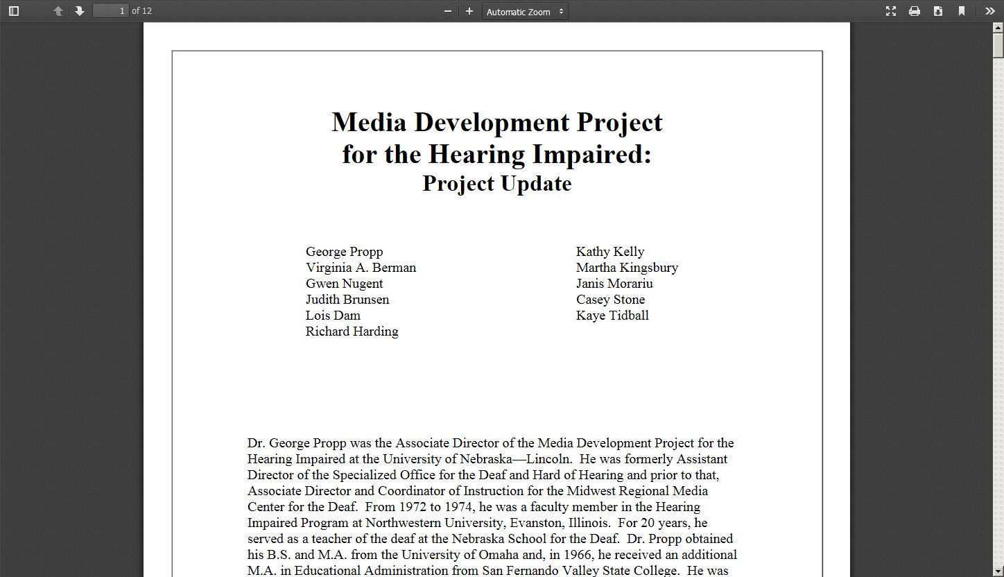 Media Development Project for the Hearing Impaired: Project Update