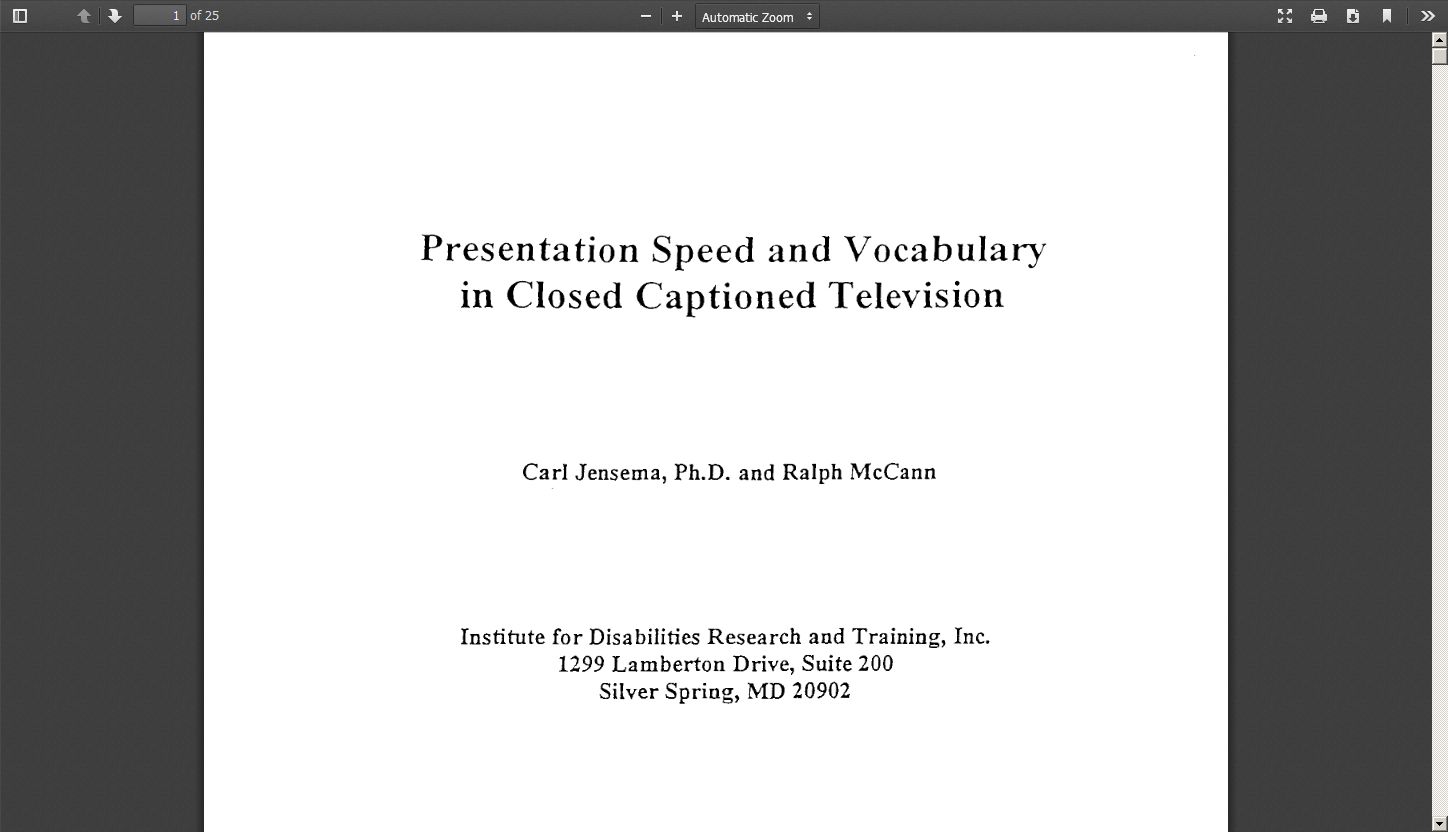 Presentation Speed and Vocabulary in Closed Captioned Television