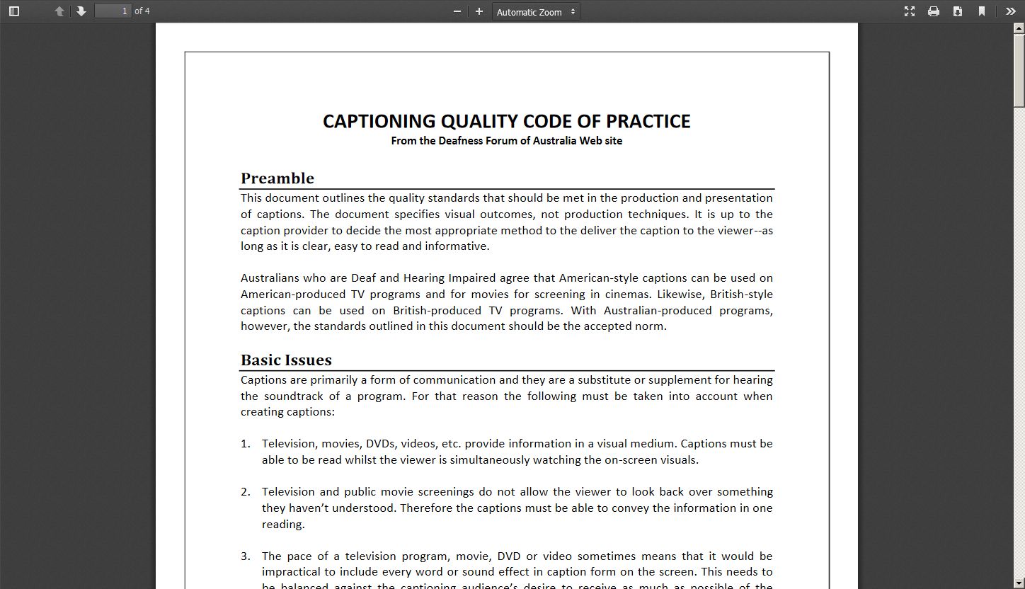 Captioning Quality Code of Practice