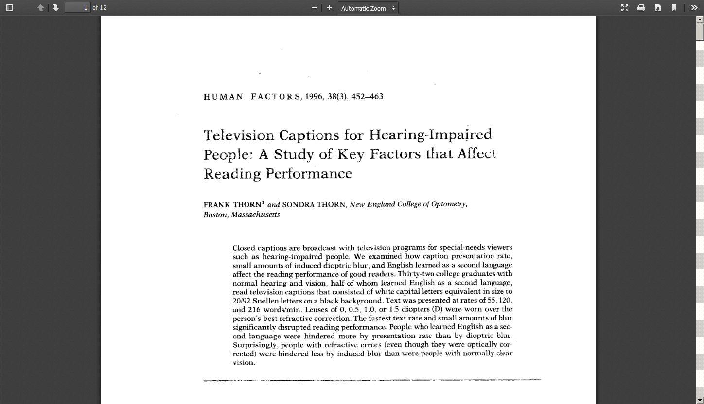 Television Captions for Hearing-impaired People: A Study of Key Factors That Affect Reading Performance