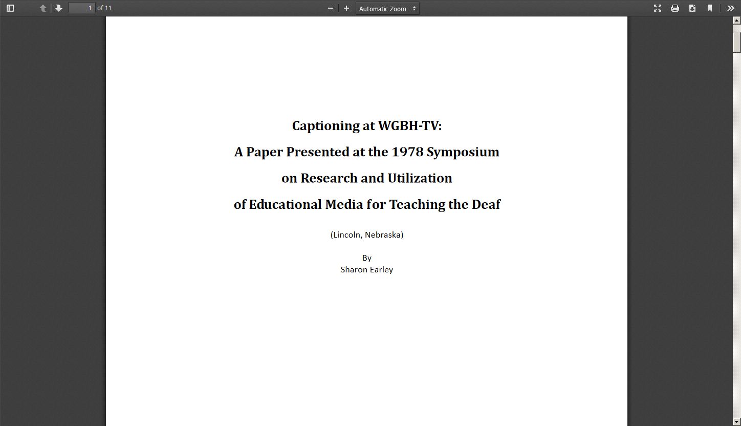 Captioning at WGBH TV: A Paper Presented at the 1978 Symposium on Research and Utilization of Educational Media for Teaching the Deaf