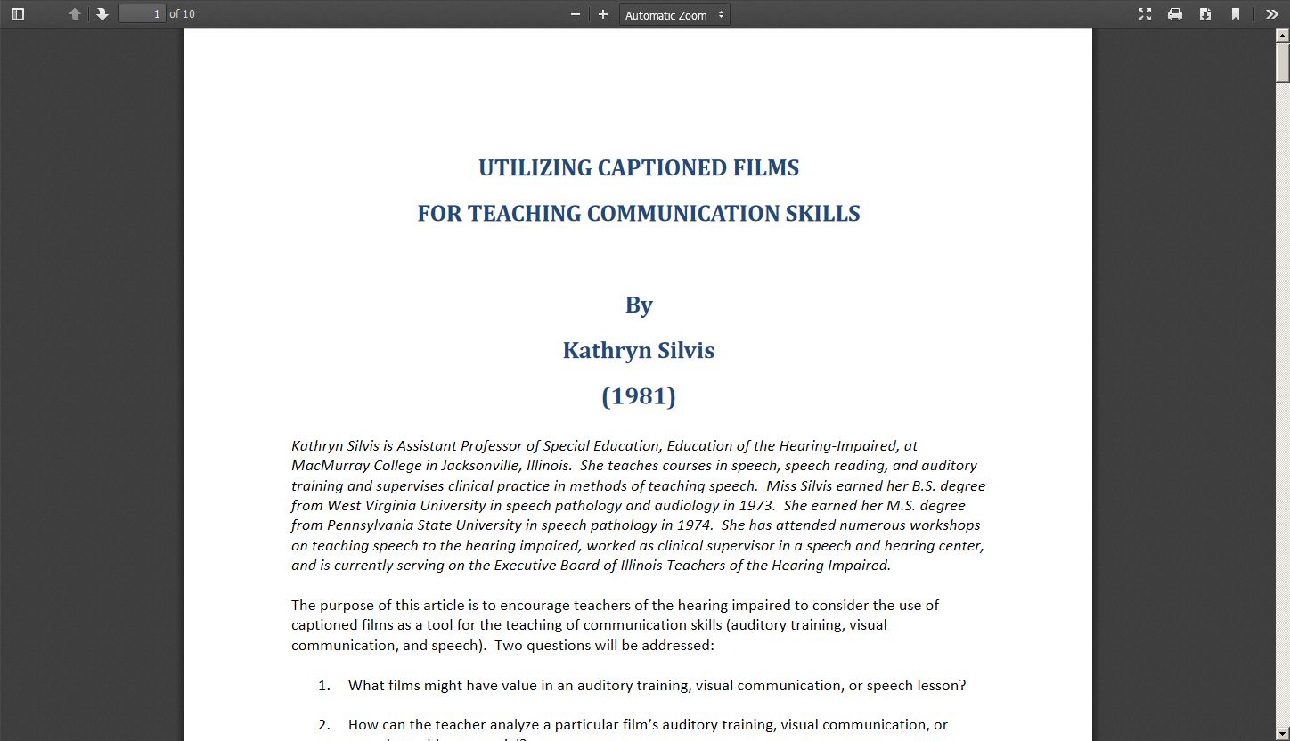 Utilizing Captioned Films for Teaching Communication Skills