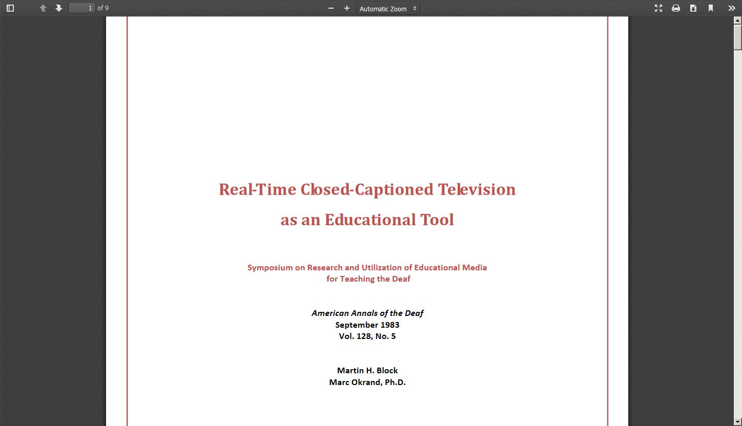 Real Time Closed Captioned Television as an Educational Tool