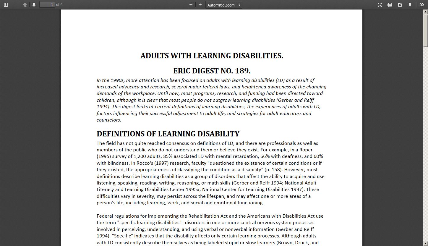 Adults With Learning Disabilities. ERIC Digest No. 189