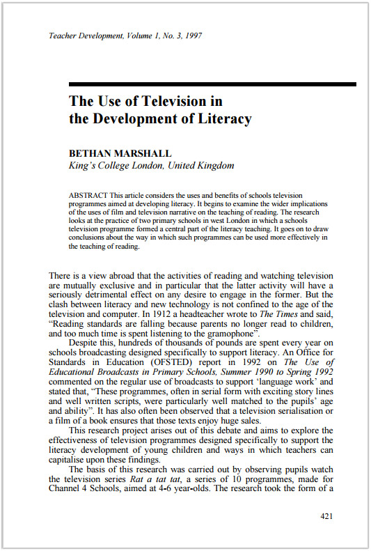 The Use of Television in the Development of Literacy