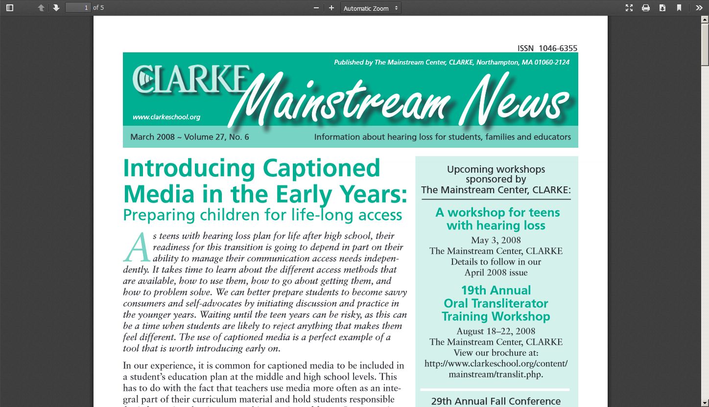 Introducing Captioned Media In The Early Years