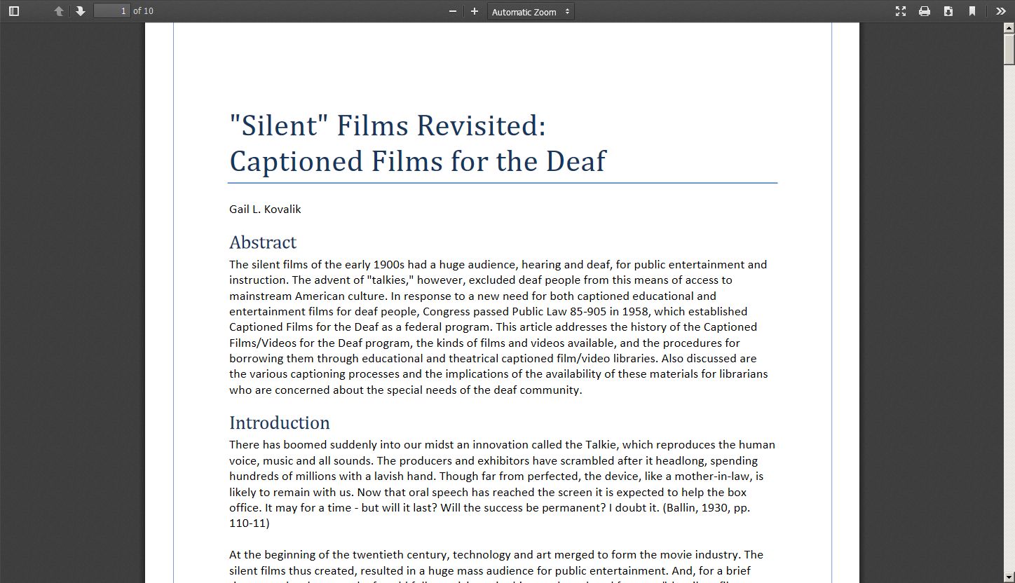 Silent Films Revisited: Captioned Films for the Deaf