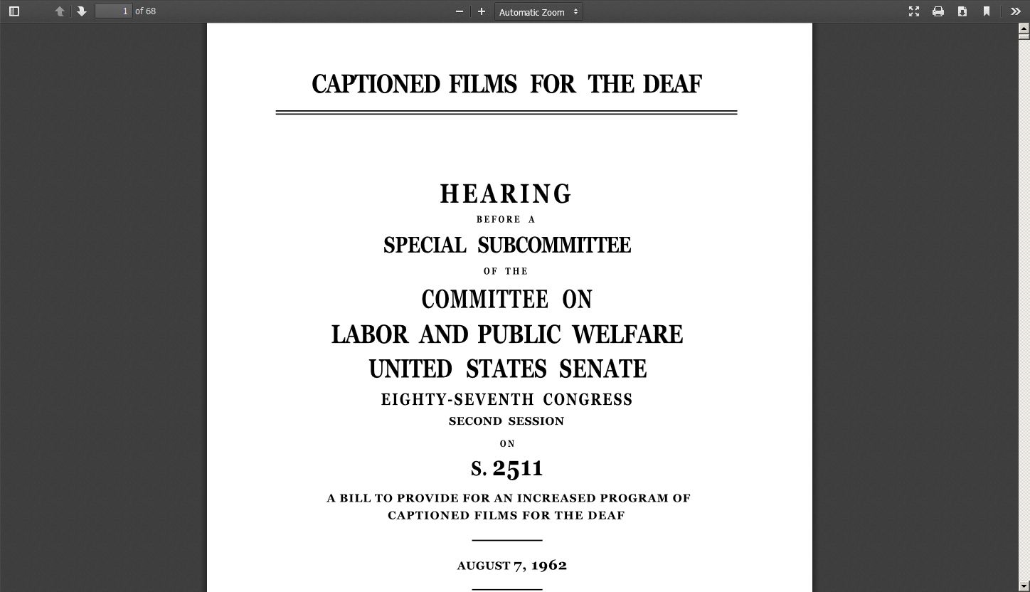 Captioned Films for the Deaf: Hearing Before a Special Subcommittee of the Committee on Labor and Public Welfare