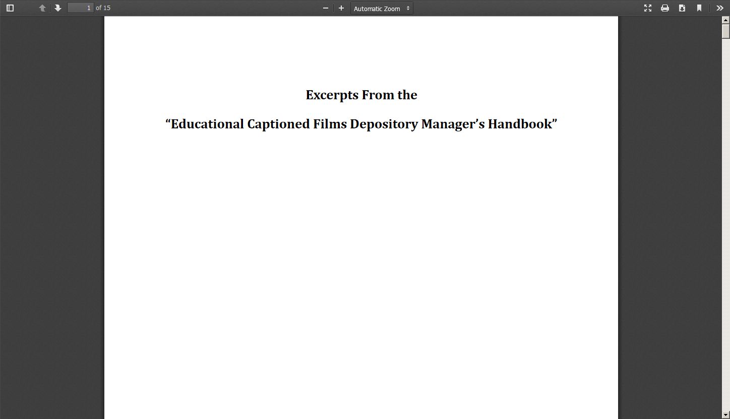 Excerpts from the Educational Captioned Films Depository Manager's Handbook