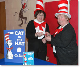 Dorothy Ogden and Cora Caldwell in Cat in the Hat costumes