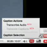 YouTube auto captioning interface