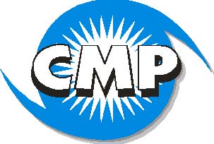CMP logo - letters C M P on blue swirl