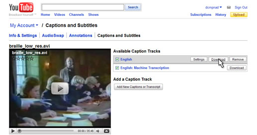 download the appropriate subtitle track from the YouTube captions and subtitles menu