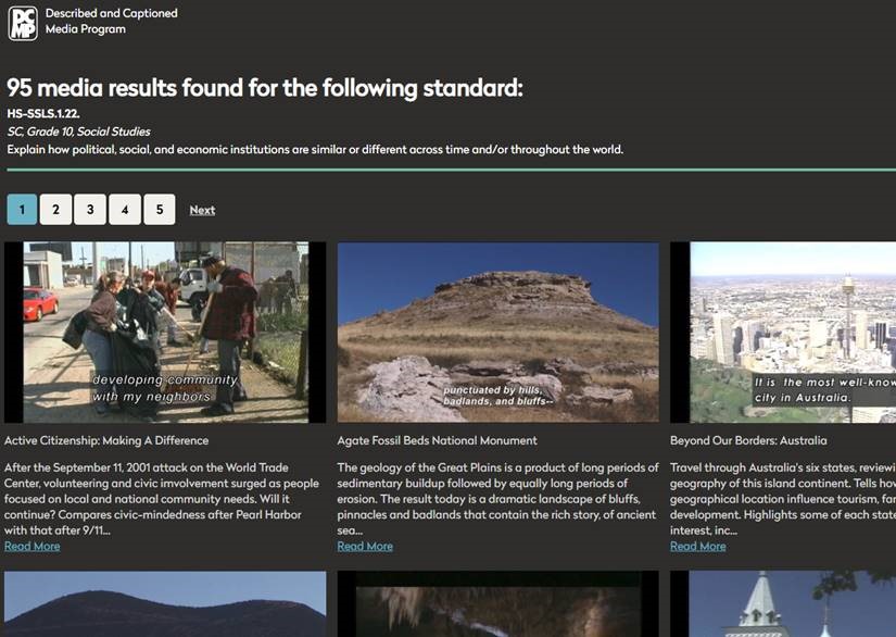 screen shot shows rows of video preview images in a listing of media that meet the specific standards.