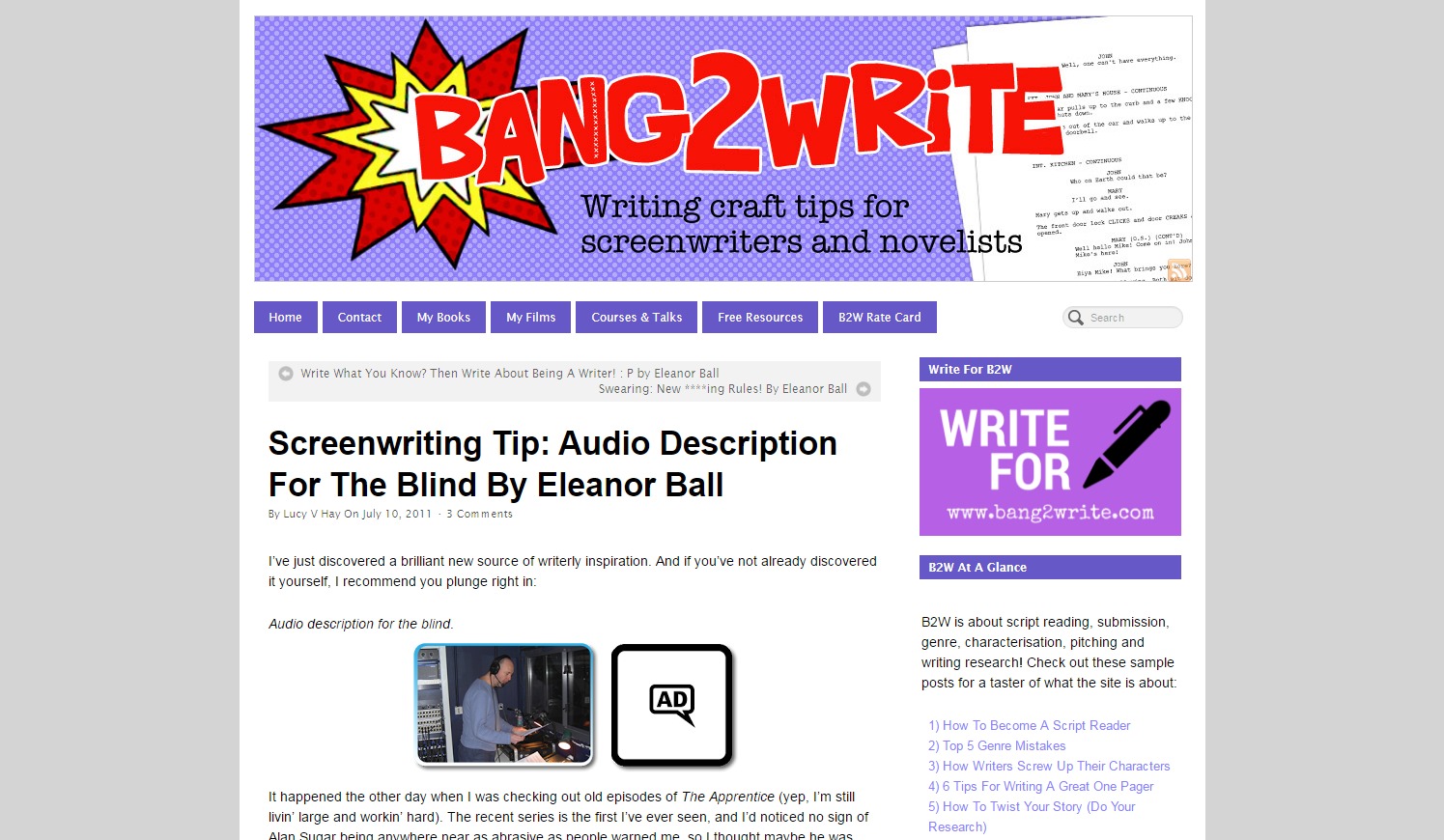 Image from: Screenwriting Tip: Audio Description for the Blind By Eleanor Ball